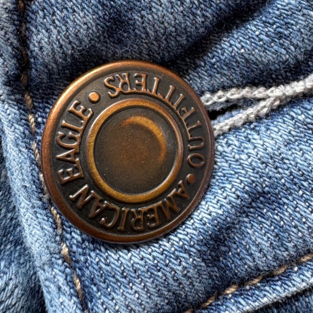 American Eagle Womens Distressed Skinny Jeans Blue Button Fly‎ Ripped Size 0 - Picture 6 of 12